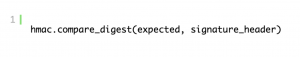 The function then verifies the calculated signature against the signature provided by GitHub.